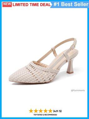 Woven Pointed Toe Slingback Kitten Heel Pumps Adjustable Buckle